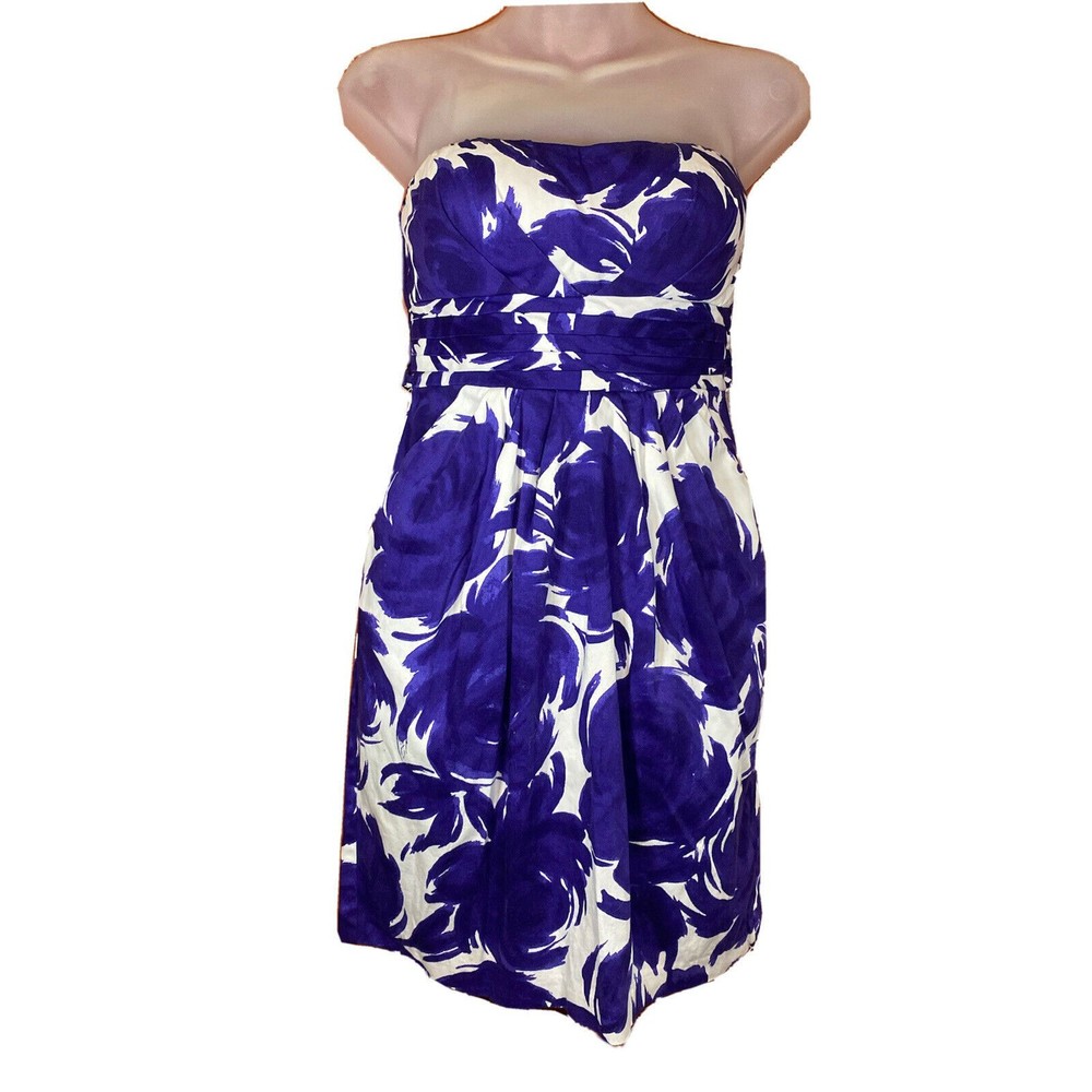 Snap Strapless Blue & White Floral Rose Cocktail Party Dress Women’s Size 7